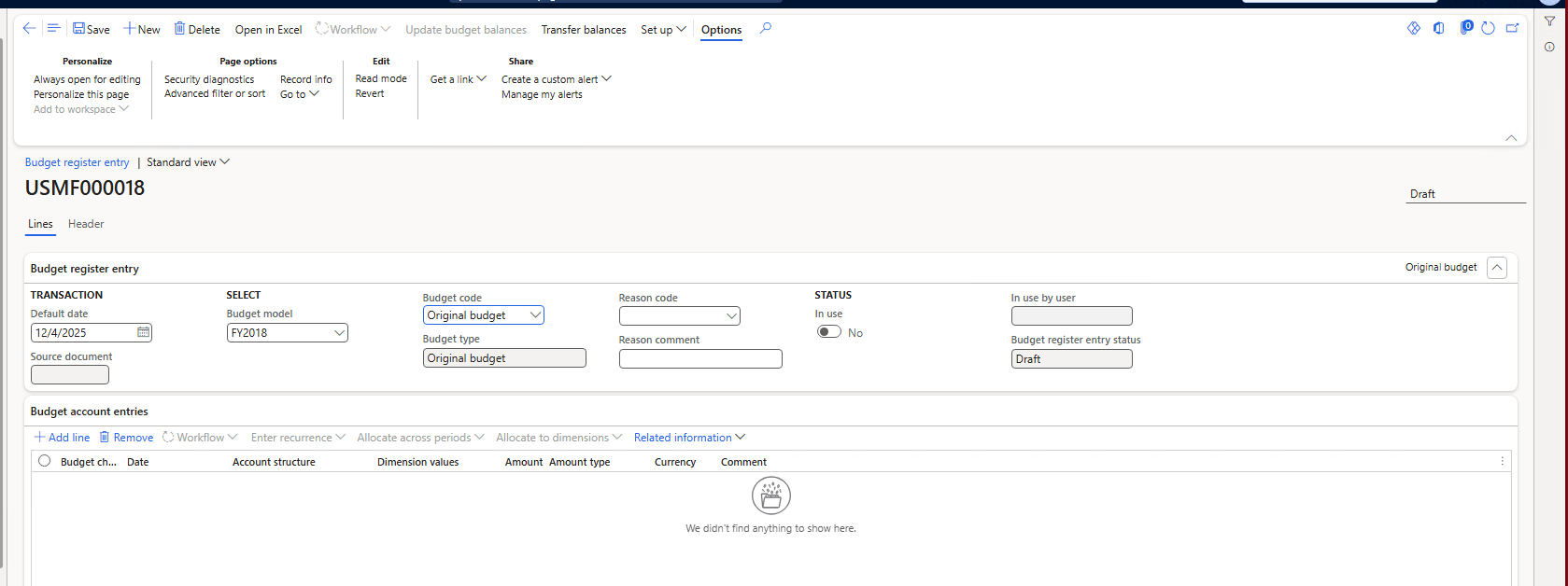 Screenshot of Original budget selected.