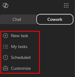 Microsoft 365 Copilot showing the Cowork navigation