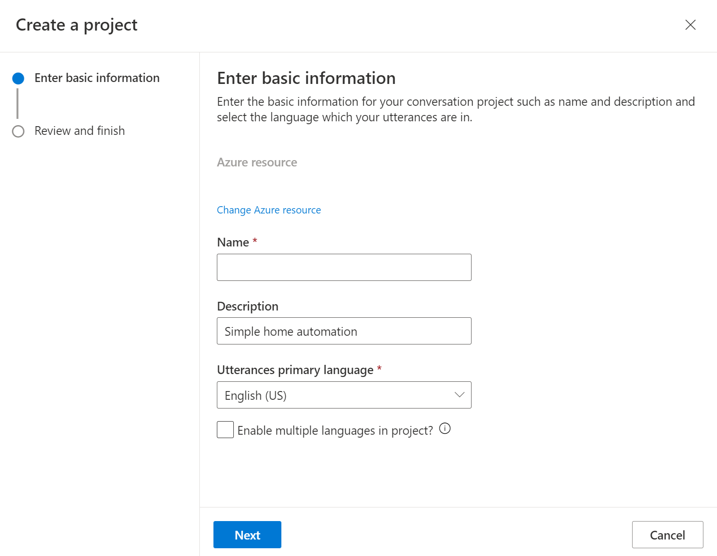 Geben Sie Details für das Projekt ein.