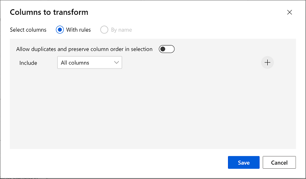 Screenshot: Verwenden der Option „Mit Regeln“, um alle Spalten auszuwählen