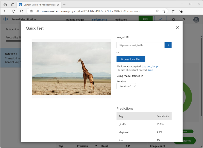 Screenshot der Schnelltest-Benutzeroberfläche