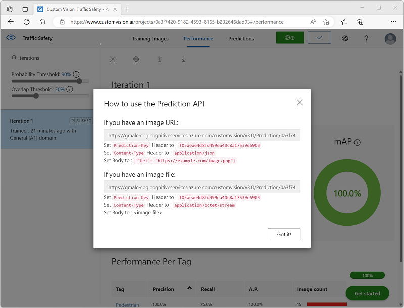 Screenshot der Vorhersage-URL