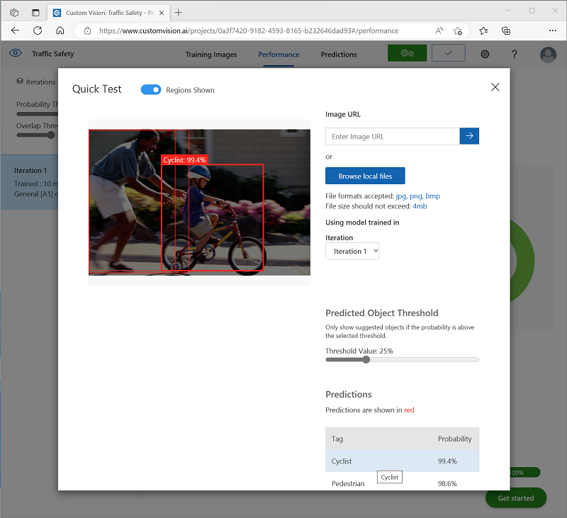 Screenshot: Leistungsmetriken für ein trainiertes Modell