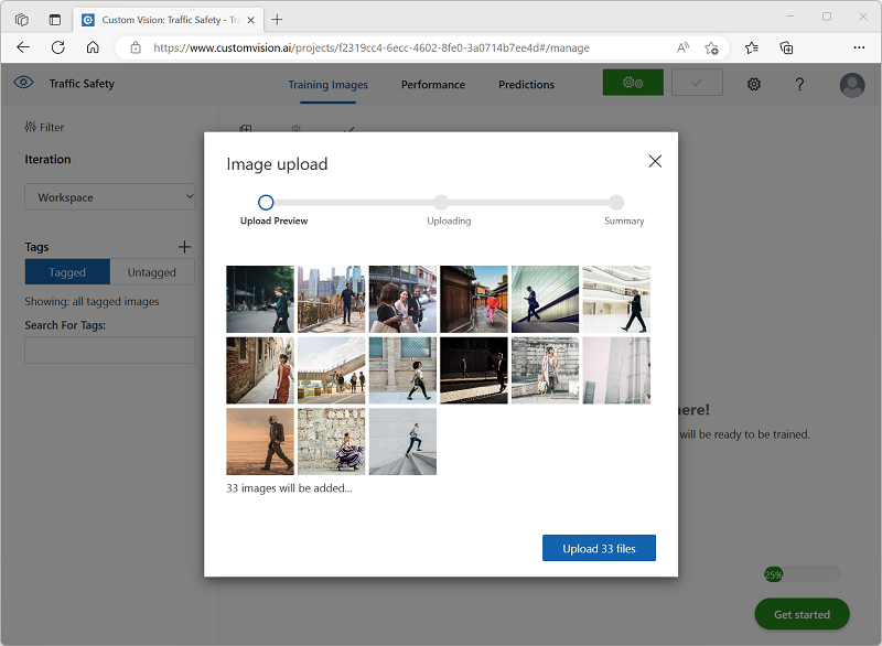 Screenshot des Dialogfelds „Bild hochladen“ in Custom Vision Studio