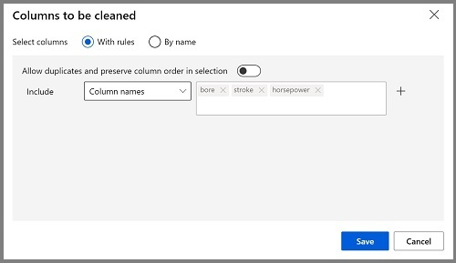 Screenshot: Auswahl der Spalten für Bohrung, Hub und PS