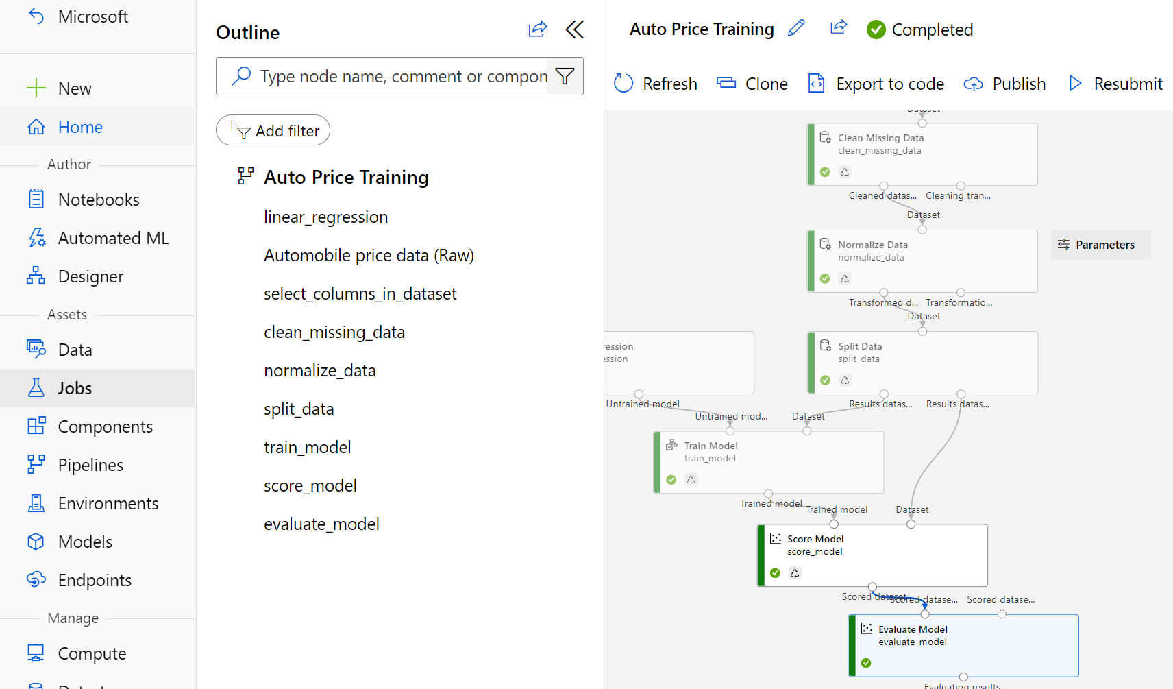 Screenshot: Speicherort des Moduls „Evaluate Model“ (Modell auswerten)