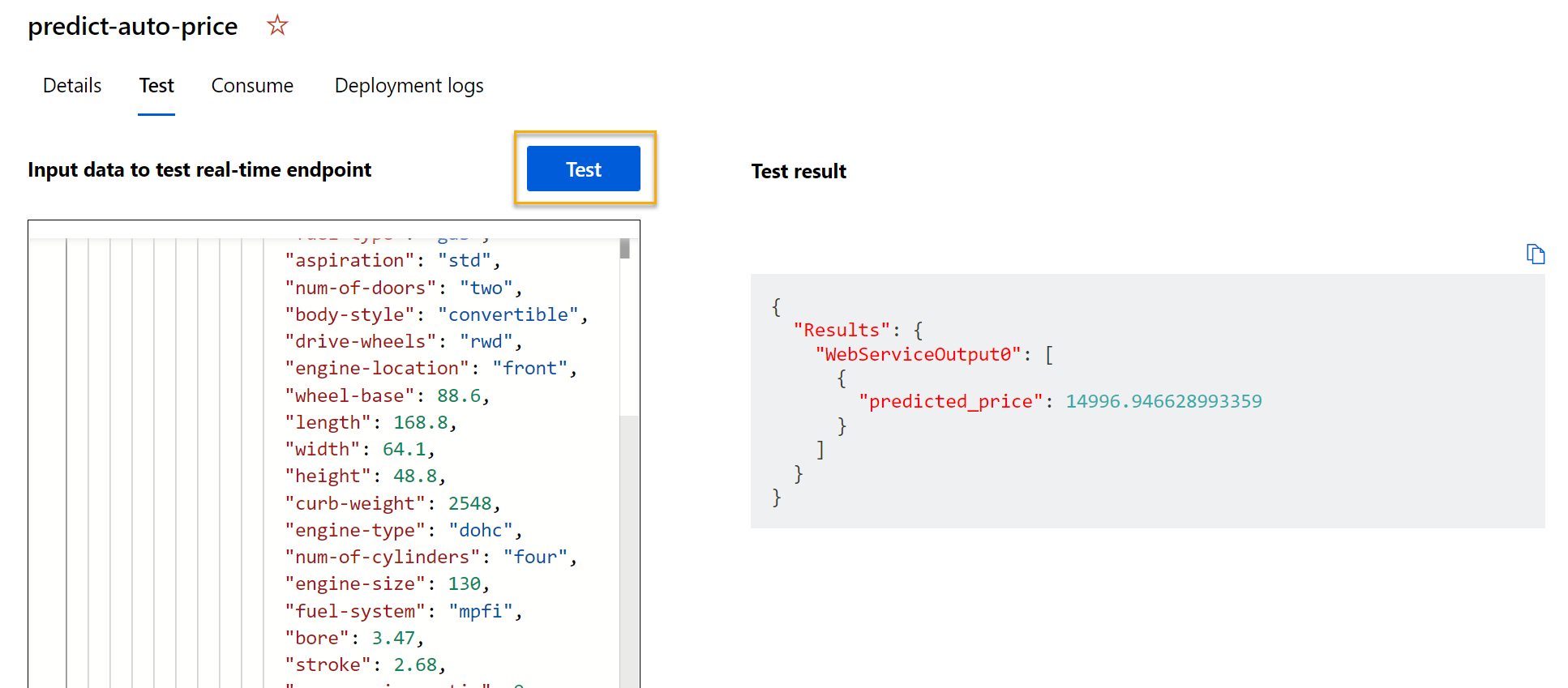 Screenshot: Bereich „Testen“