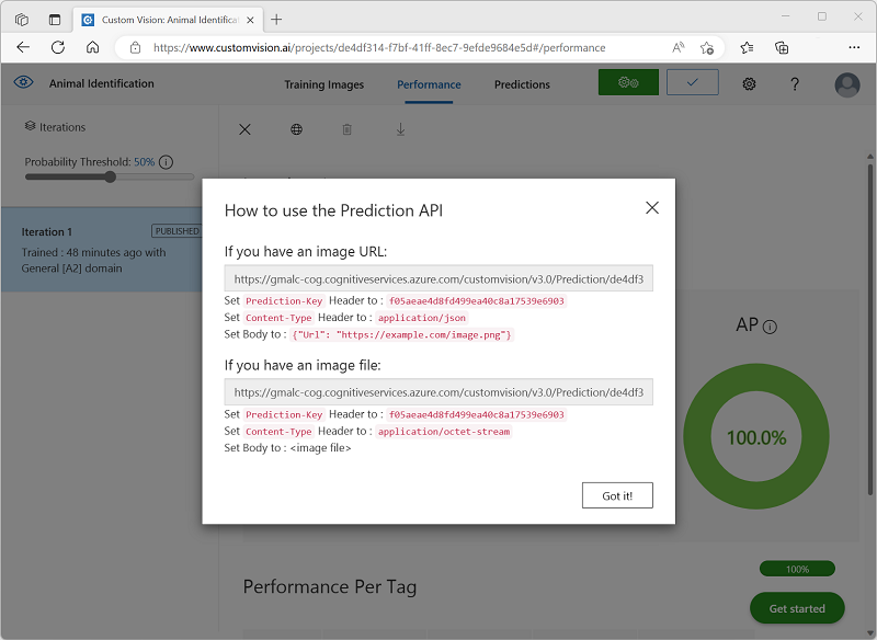 Captura de pantalla de la URL predictiva.