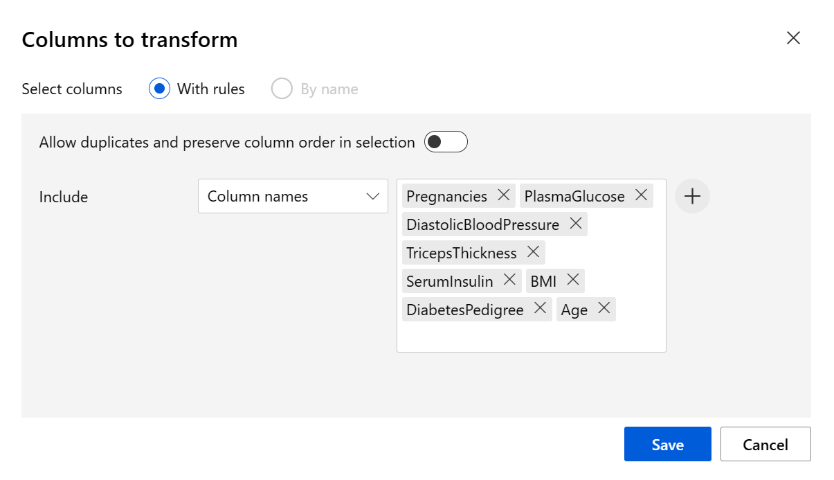 针对规范化选择的列的屏幕截图。