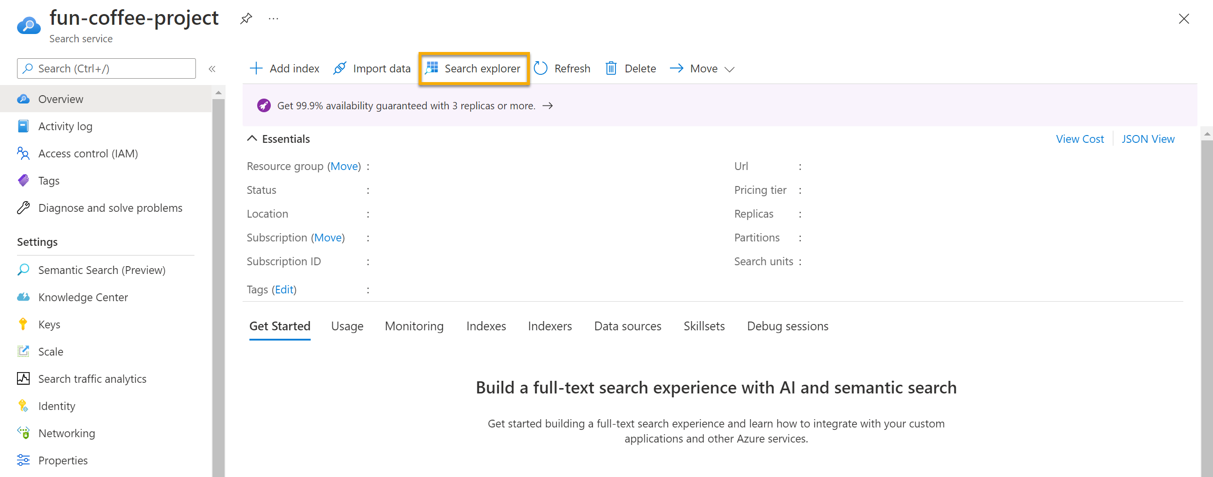 Screenshot of how to find Search explorer.