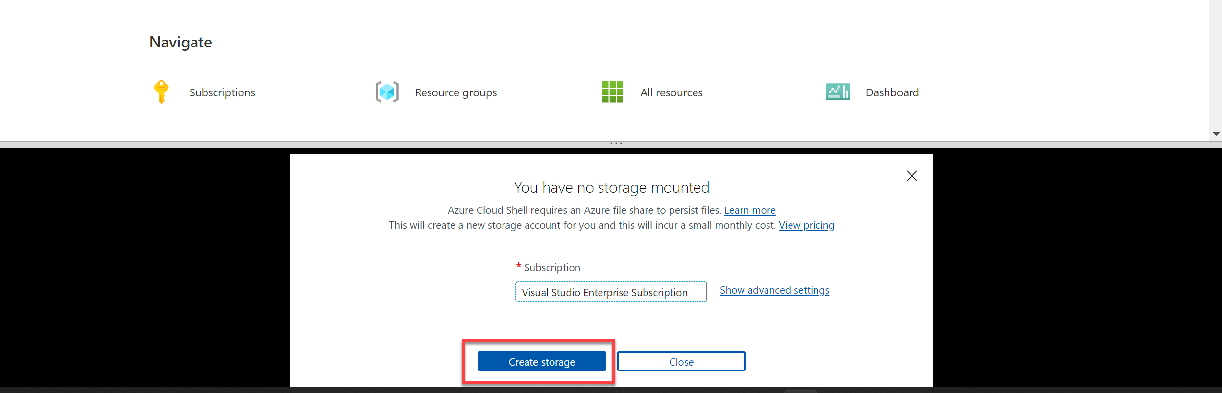 Create storage by clicking confirm.