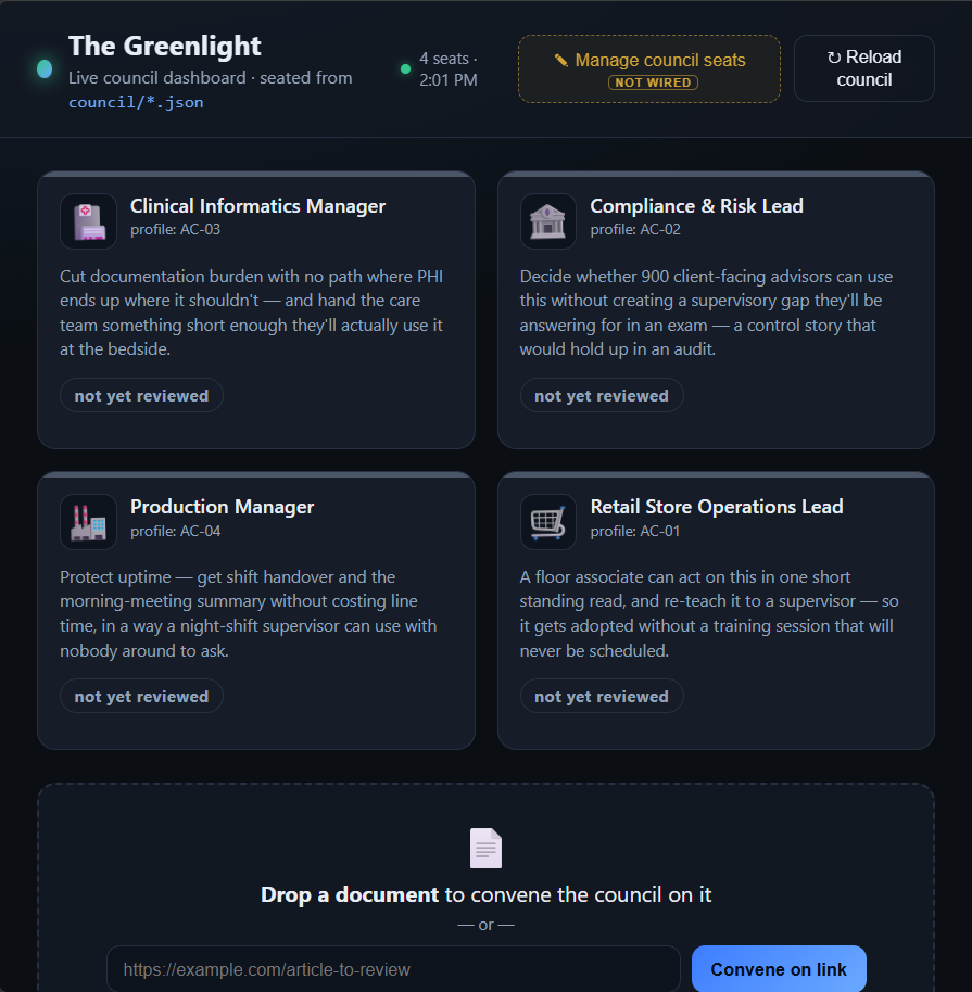 Screenshot of the starter project - The Greenlight Dashboard.