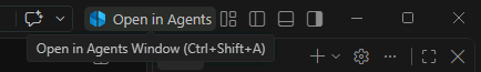 The VS Code toolbar with the Open in Agents button highlighted
