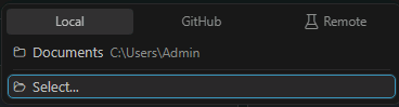 The workspace picker with the Select button for choosing a folder