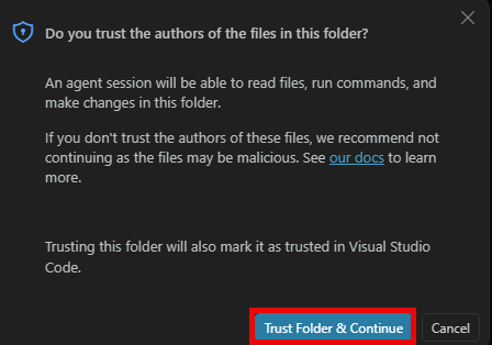 The Trust folder & Continue prompt