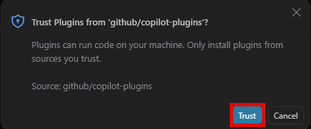 The Trust plugins confirmation message with the Trust button