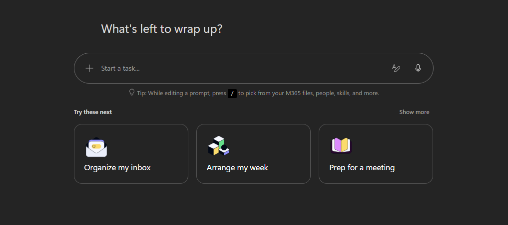 Microsoft 365 Copilot showing the Cowork task view