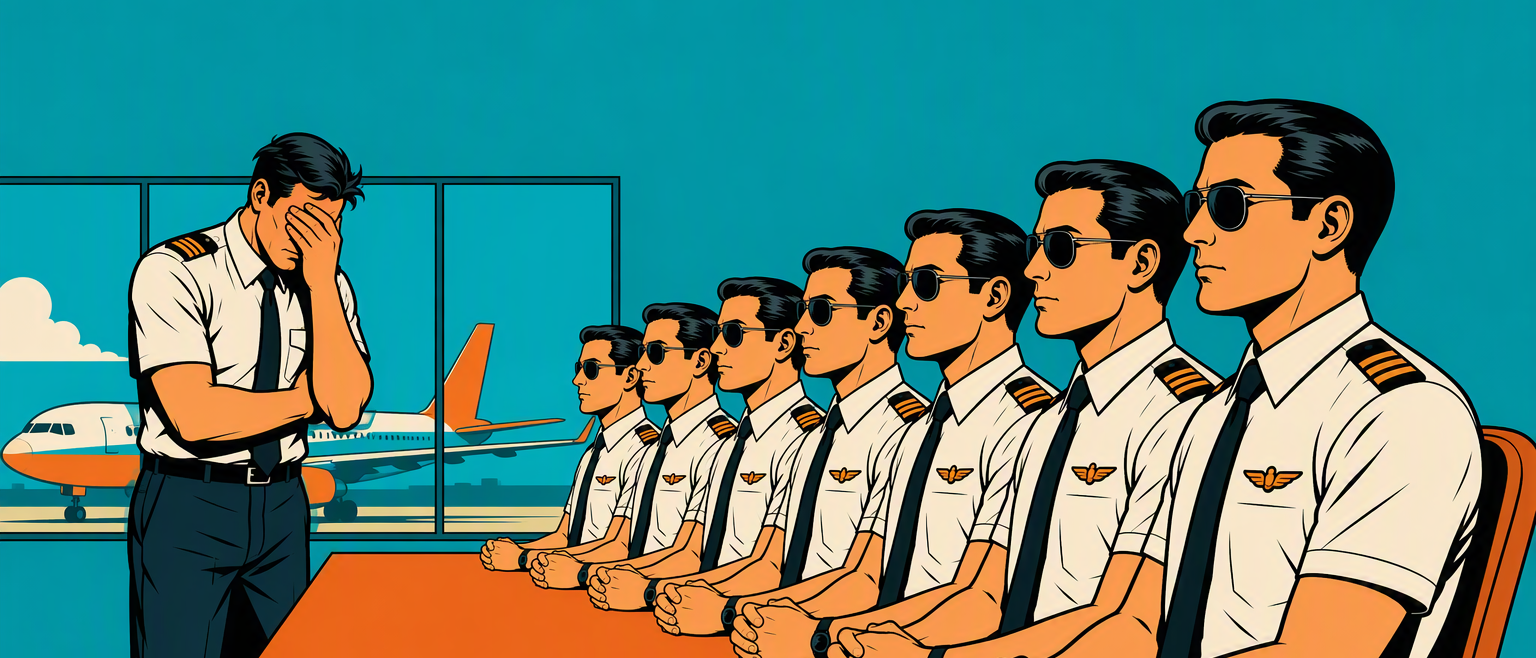 Her too-vague team descriptions filled the desks with identical generic clerks who all route to the same place; she facepalms.