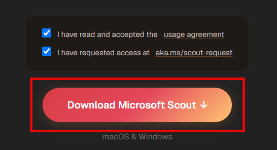 The Microsoft Scout page with the Download Microsoft Scout button