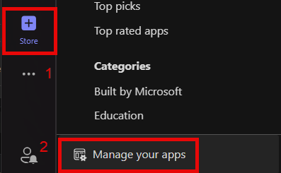 Manage your apps in Teams, with Upload a custom app selected