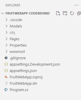 Screenshot showing the Fruit web app project structure.