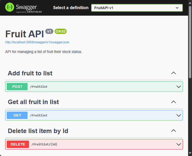 Screenshot of the API documentation page.