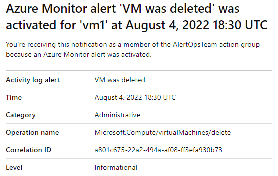 警示電子郵件的螢幕擷取畫面。