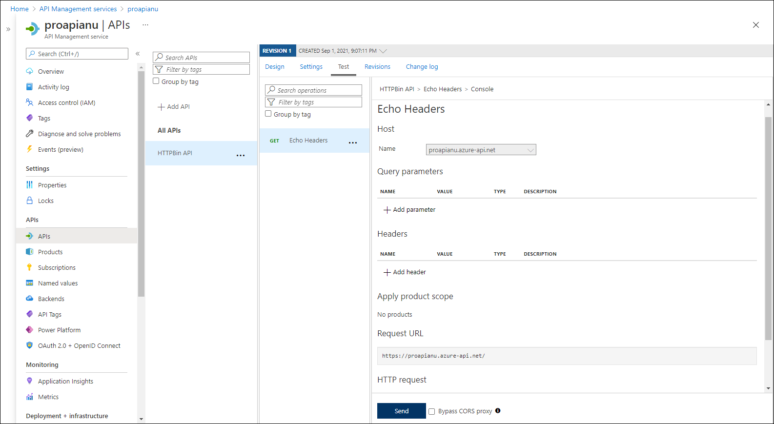 Registerkarte „Test Echo Headers“ (Echoheader testen)