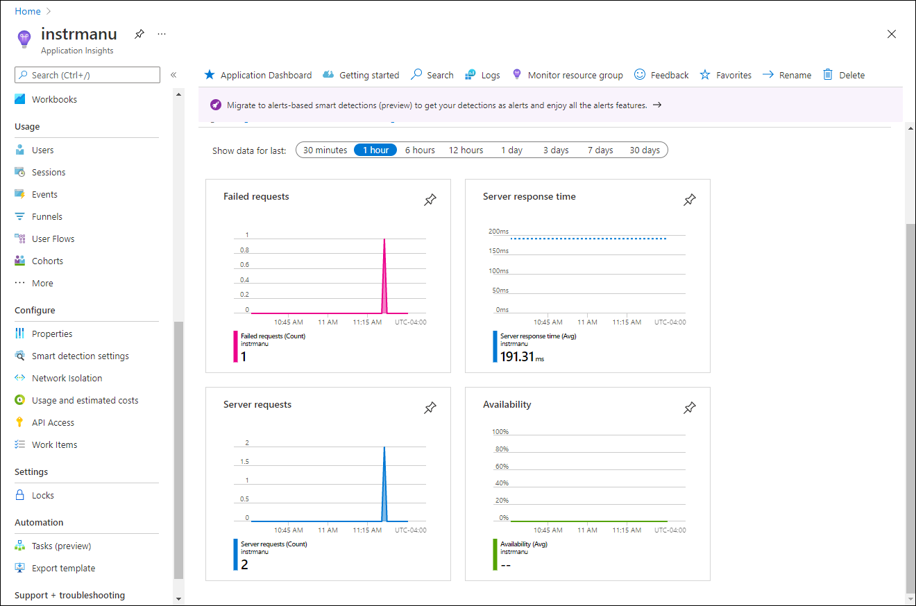 Application Insights-Metriken der lokalen Web-App im Azure-Portal