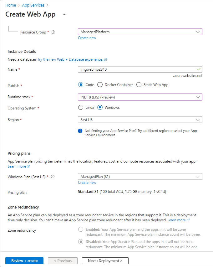 Volet Créer une application web
