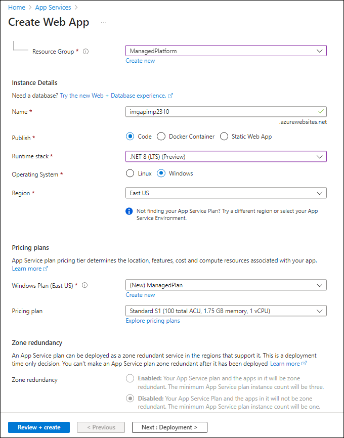 Volet Créer une application web