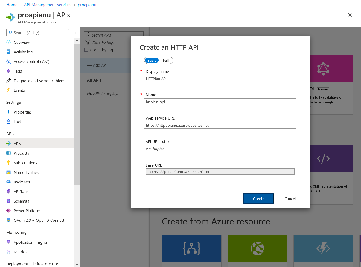 Criar um painel de API em branco