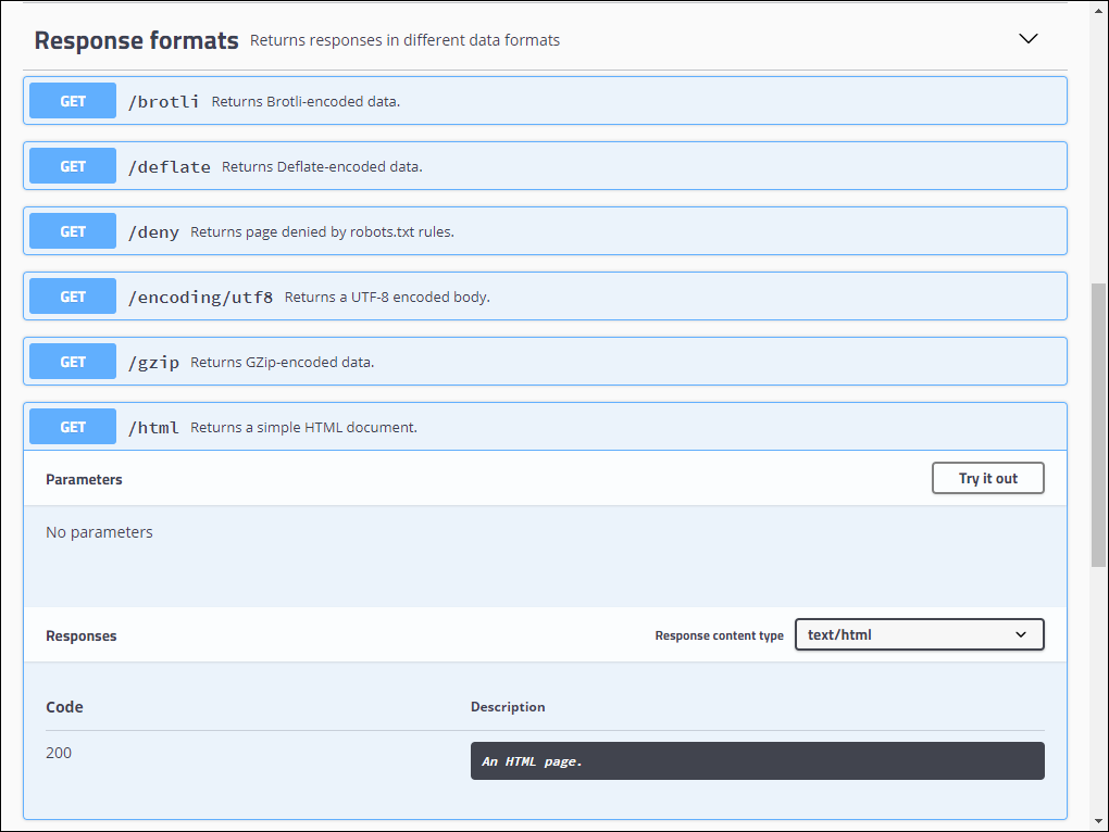 Seção Vamos experimentar em GET /html na página de APIs httpbin.org