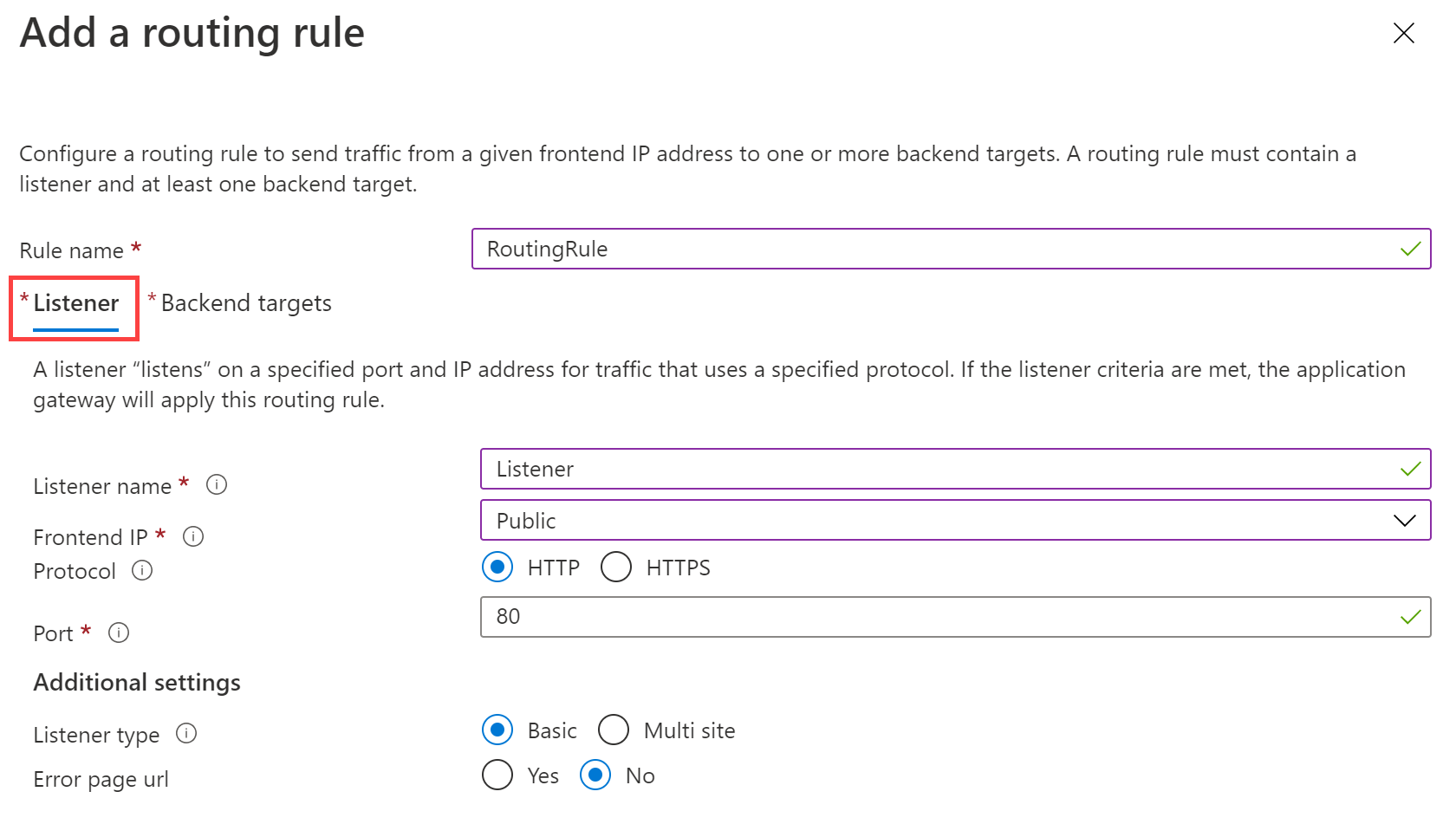 Agregación de una regla de enrutamiento de Application Gateway en Azure Portal