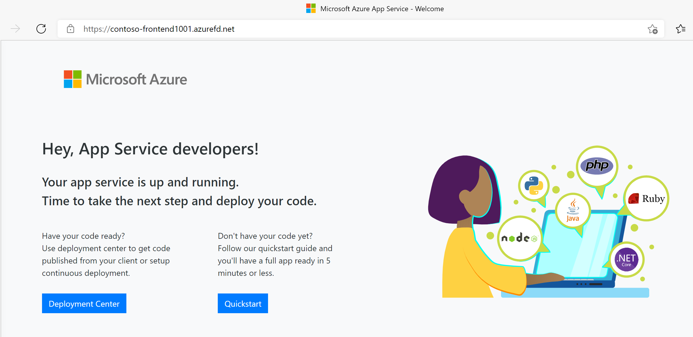 Explorador que muestra la página de información de App Service