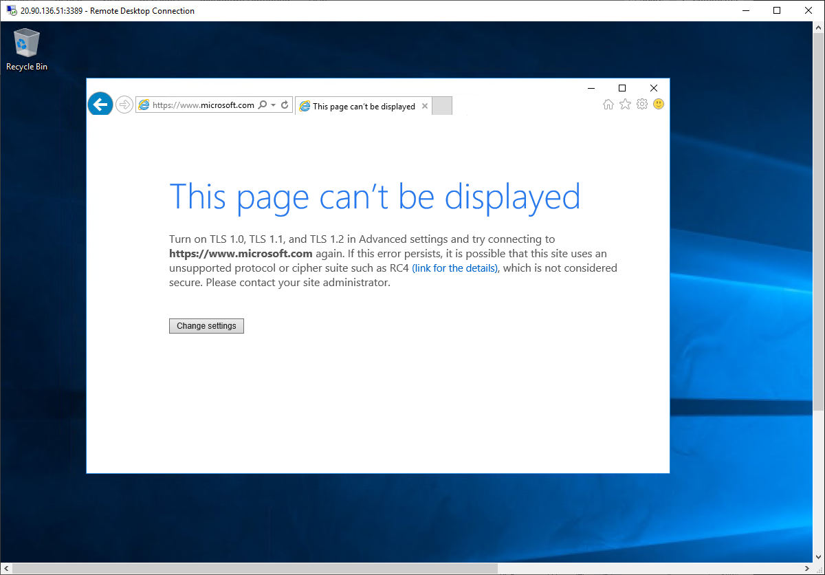 Sesión de RDP en el servidor Srv-work, explorador bloqueado en microsoft.com