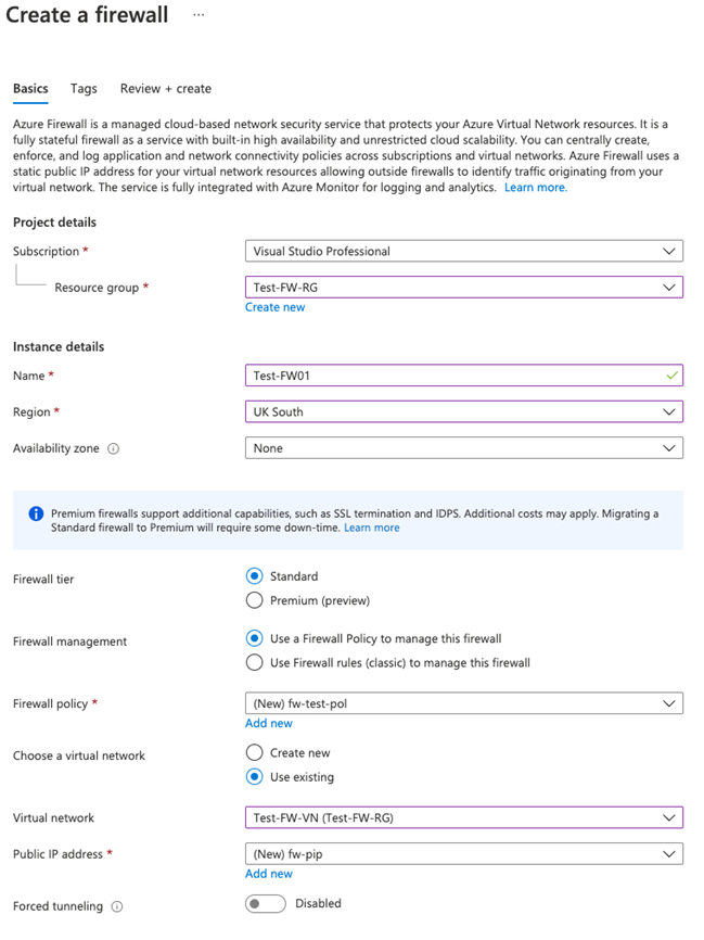 Creación de un firewall: revisión de la configuración
