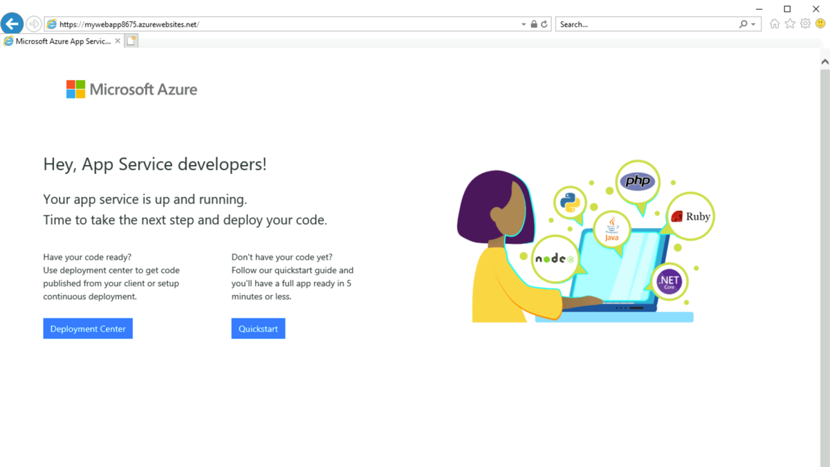 captura de pantalla de la página en Azure que indica que un App Service está en funcionamiento