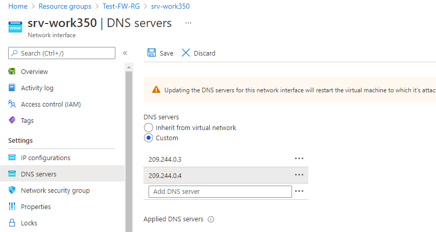 NIC で DNS サーバーを変更します