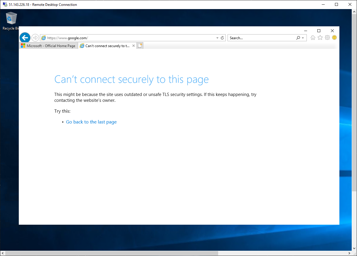 google.com でブロックされている RDP セッション ブラウザー