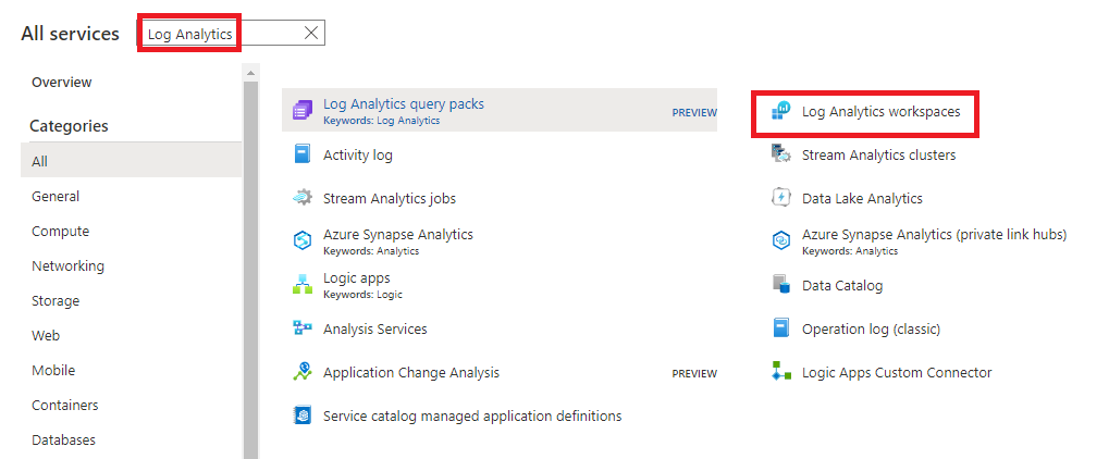 Azure portal のホーム ページから Log Analytics ワークスペースにアクセスする