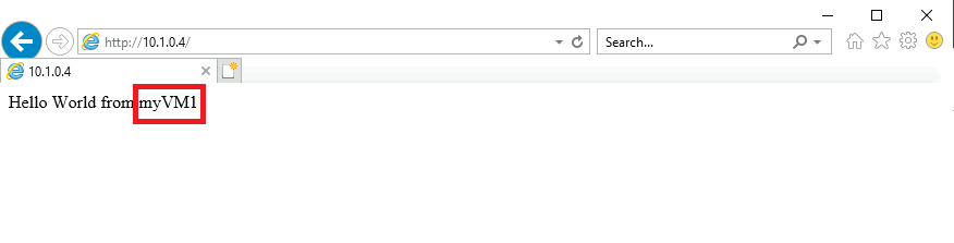 Janela do navegador mostrando a resposta Olá, Mundo da VM1