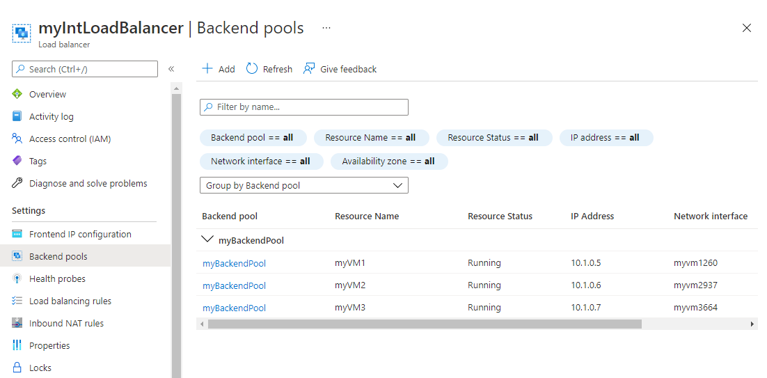 Show VMs added to backend pool in load balancer