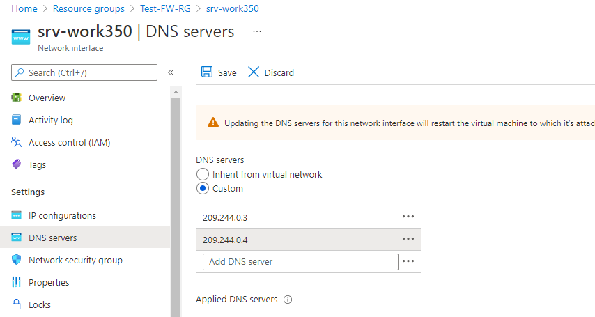 Change DNS servers on NIC