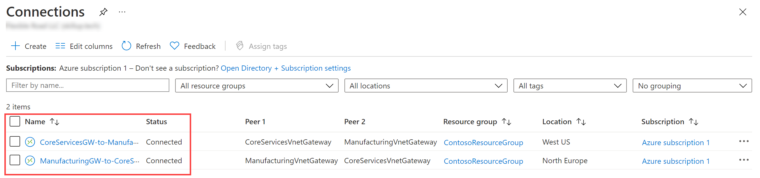 VPN Gateway connections successfully created.