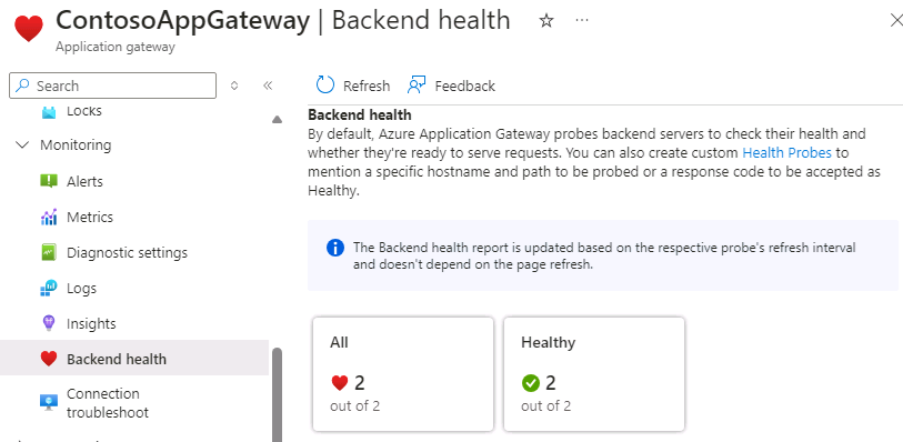 Azure Portal check backend health.