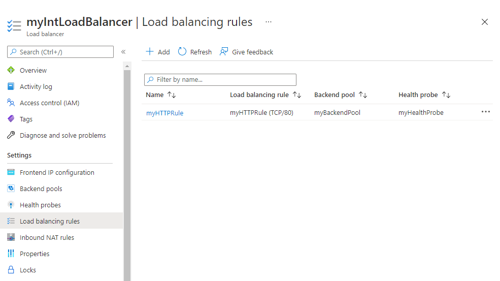 Show load balancing rule created in load balancer