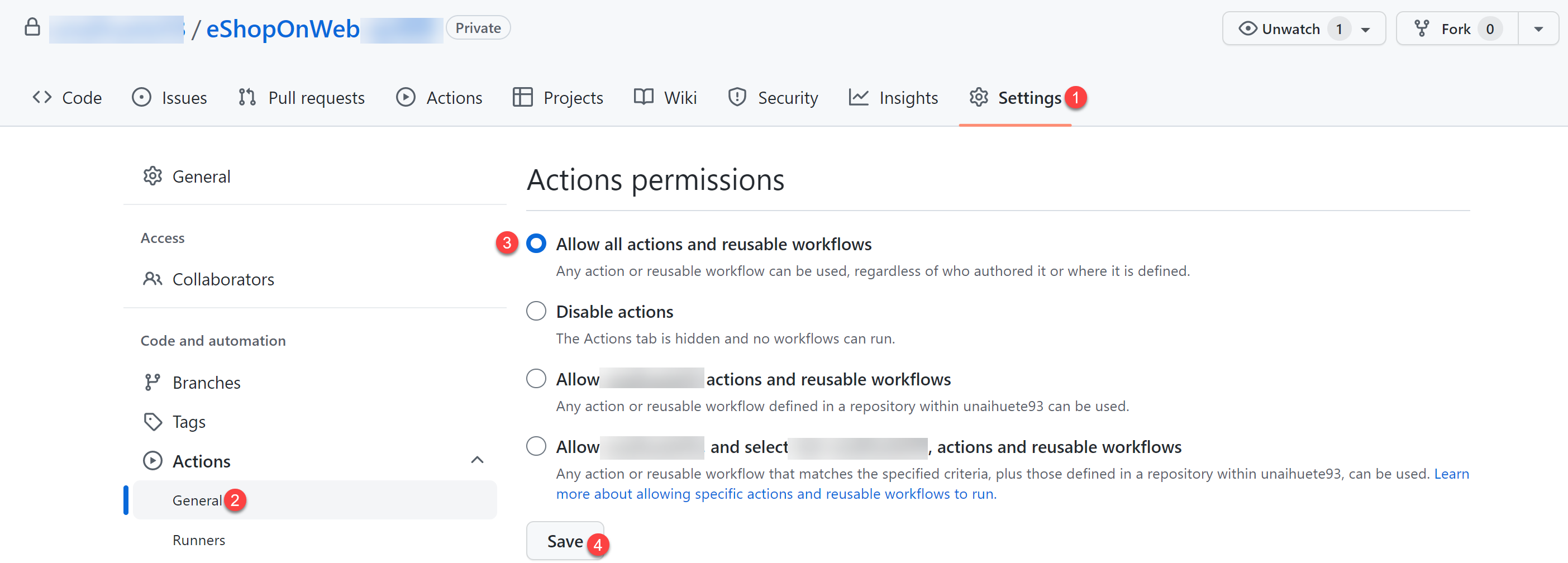 GitHub Actions の有効化