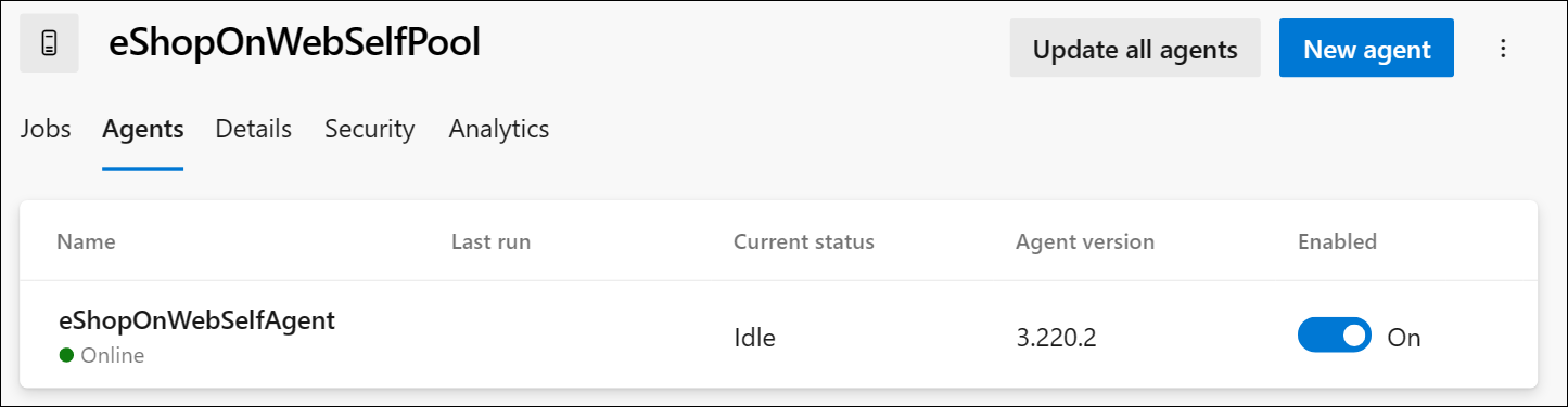 显示代理状态的屏幕截图。