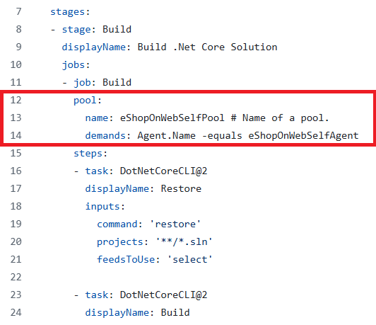 显示 YAML 池语法的屏幕截图。